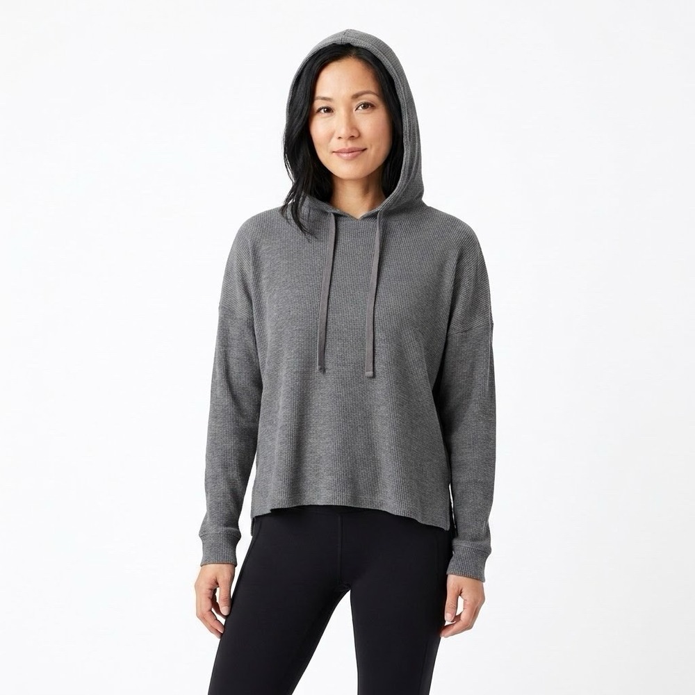 Eileen Fisher Organic Cotton Blend Waffle Thermal Hoodie Pullover Top Women's M